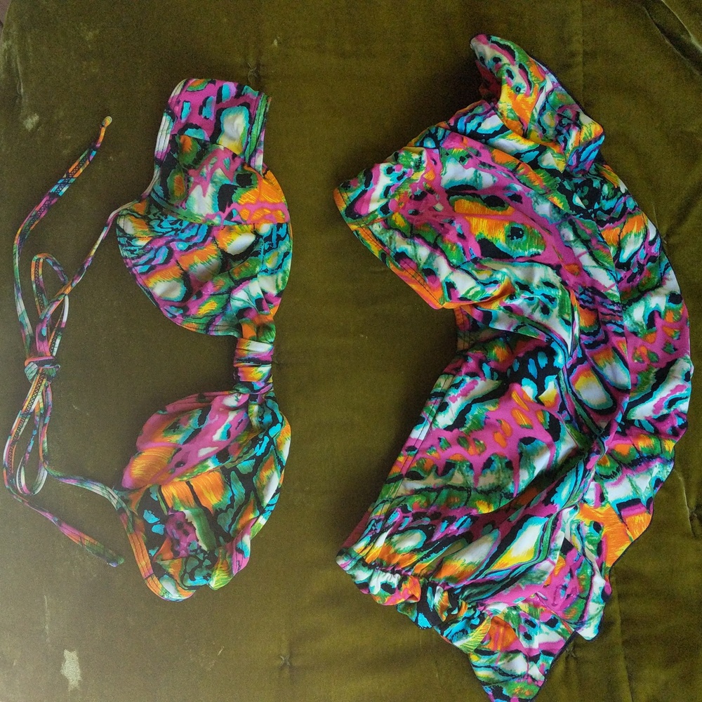 Kenneth Cole Reaction Butterfly Wing Pattern Swim Skirt Bikini Size S